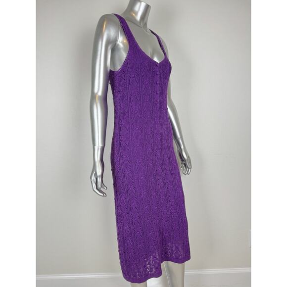 Sezane Crochet Midi Salma Dress Purple Knit Cotton Blend Lined S - Picture 2 of 11